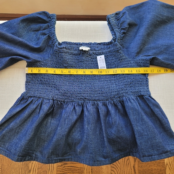 New! J. Crew sz XL X-Large Denim Chambray Smocked Puff Long Sleeve Top NWT - Picture 6 of 13